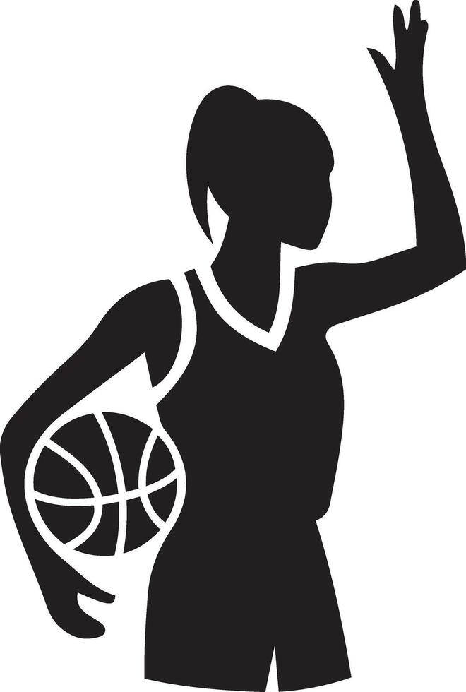 Silhouette of a female basketball player holding the ball and pointing up vector