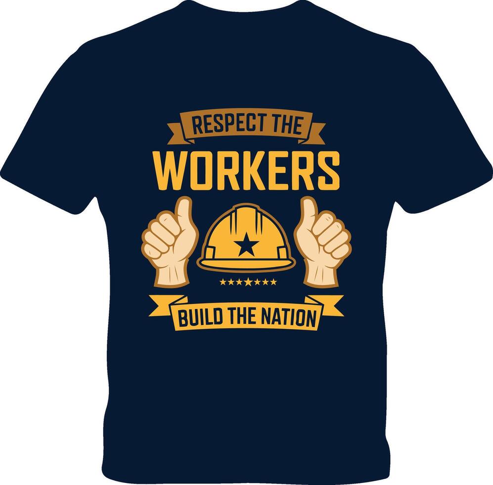 A navy blue labour day t-shirt featuring a graphic design illustrations vector