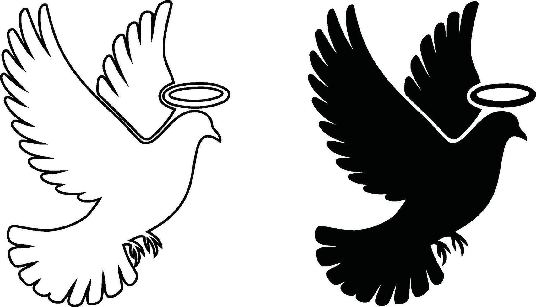 Symbolic Dove with Halo in Line Art and Silhouette vector