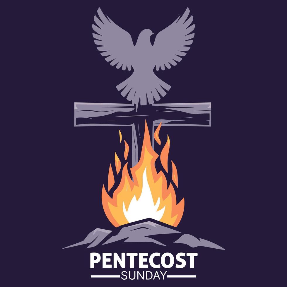 Pentecost Sunday illustration Dove Above Burning Cross vector