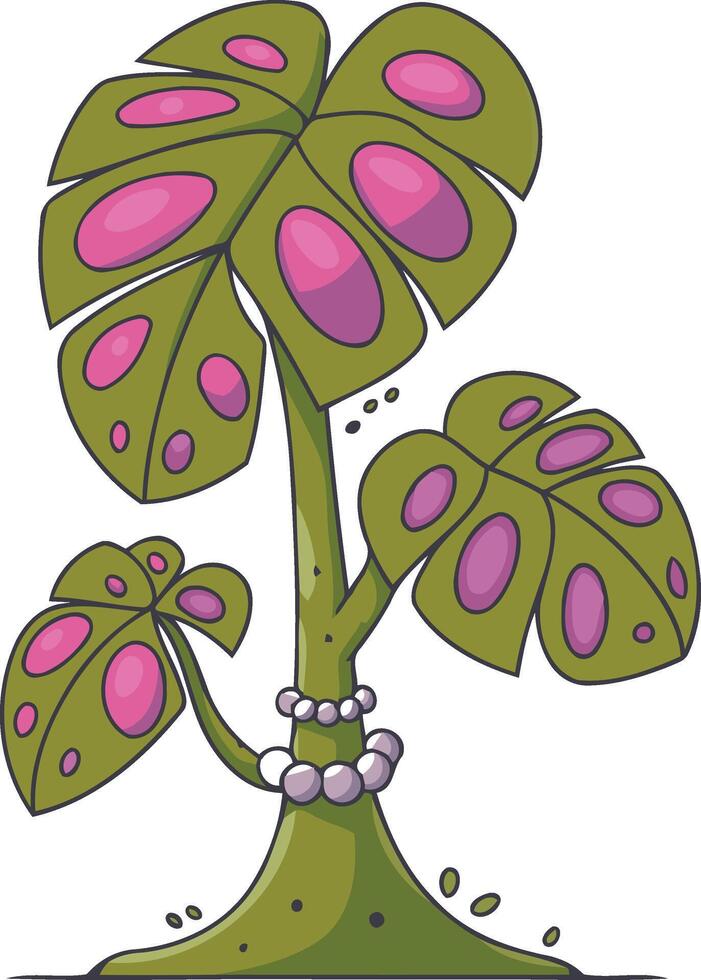 Vibrant Flat Cartoon Style Plant with Pink Spots and Pearls vector