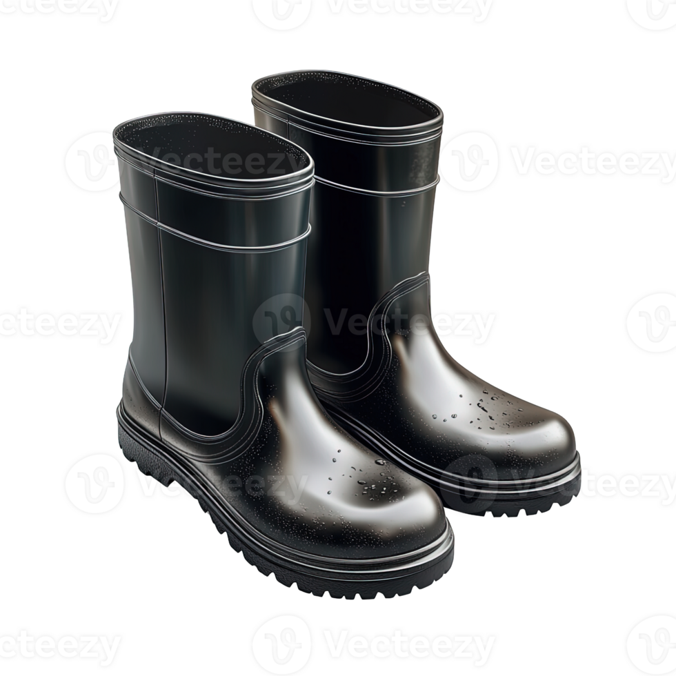 Glossy and Durable Rain Boots in Black Color Isolated on Transparent Background png