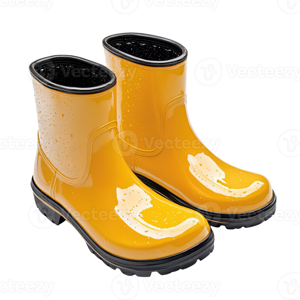 Waterproof Rubber Rain Boots in Yellow Color Isolated on Transparent Background png