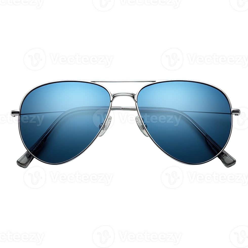 Modern Aviator Sunglasses Featuring Classic Blue Tinted Lenses with Thin Metal Frame on Transparent Background png