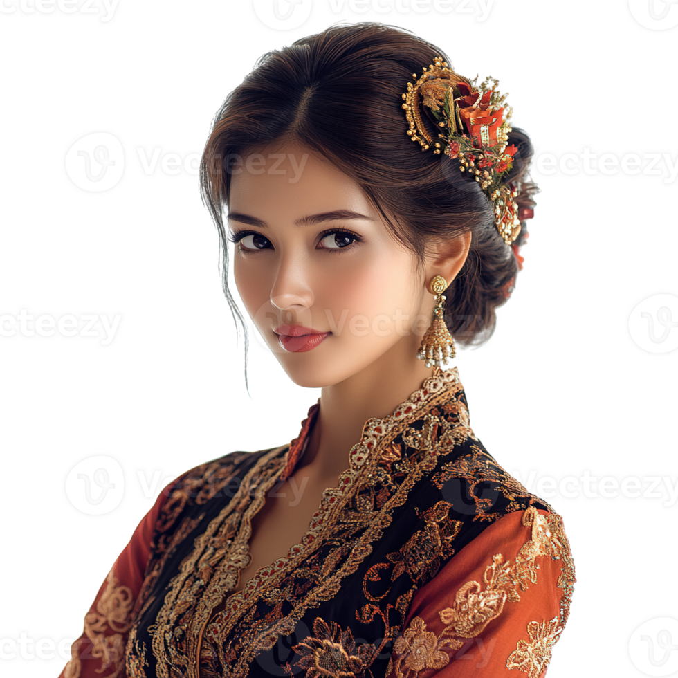 Portrait of Stylish Women in Traditional Indonesian Kebaya with Elegant Accessories and Timeless Beauty png
