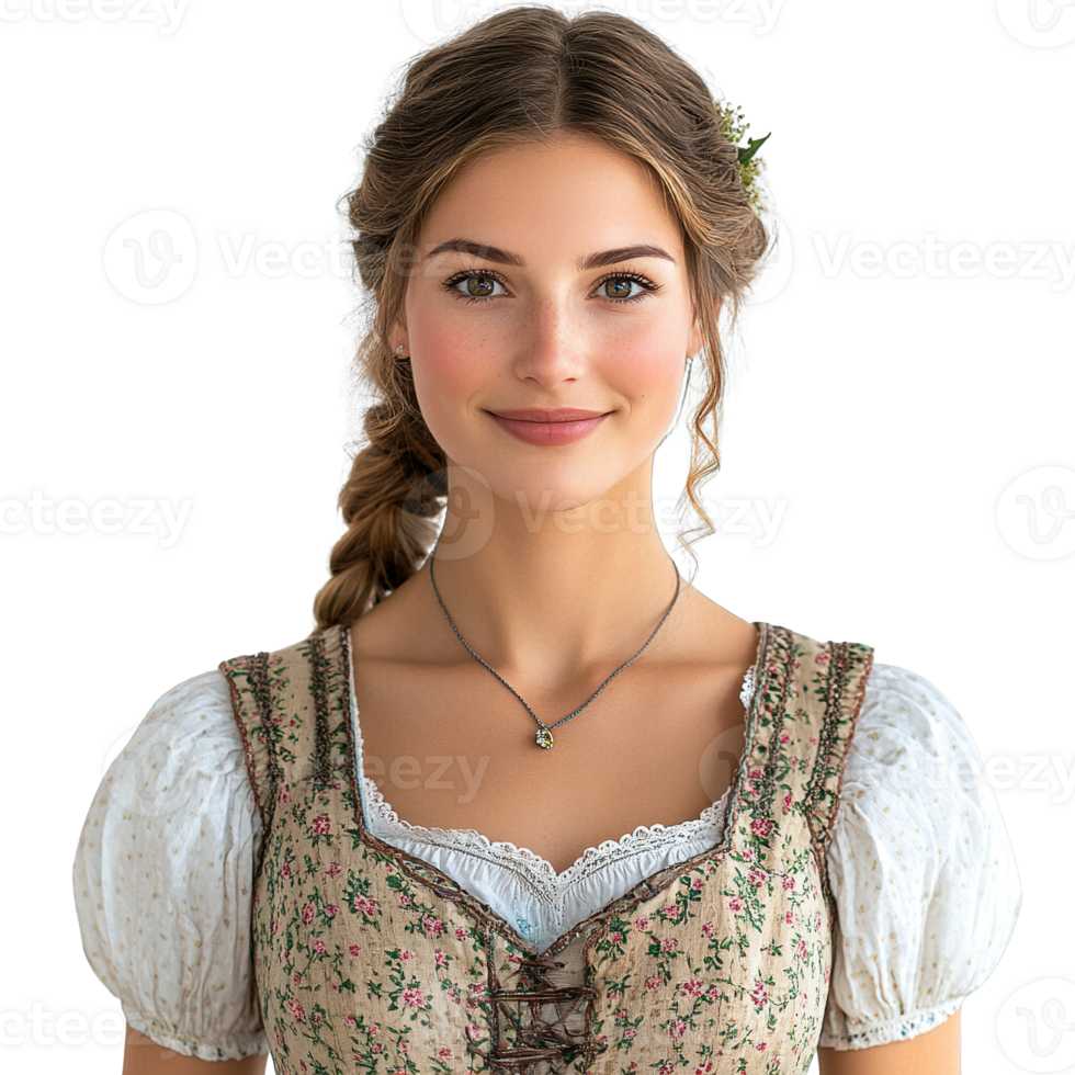 Oktoberfest Outfit Stunning Women Wearing Traditional Dirndl with Lace and Embroidery Accents png
