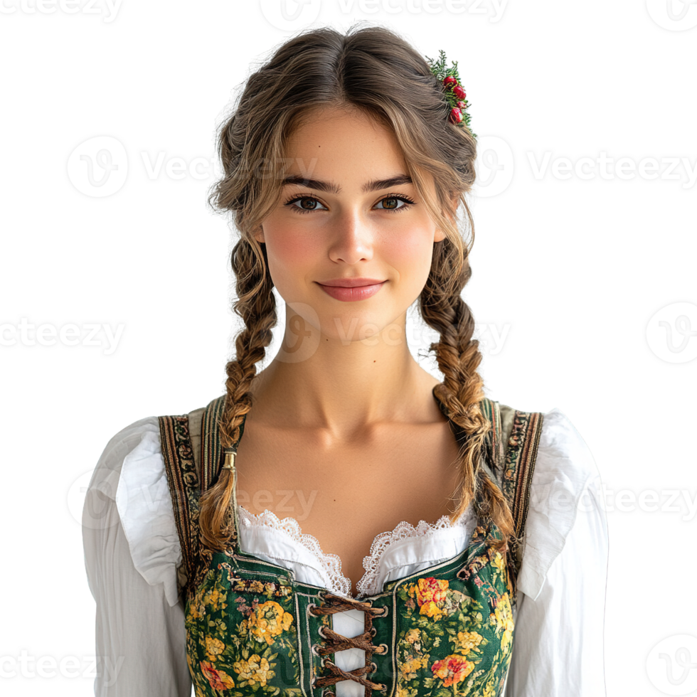 Smiling Women in Vintage Dirndl Dresses Showcasing Classic Bavarian and Alpine Heritage png
