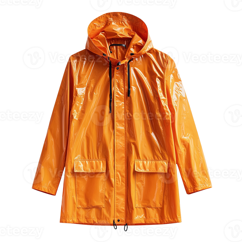 Glossy Yellow Raincoat with Snap Buttons and Drawstring Hood Isolated on Transparent Background png