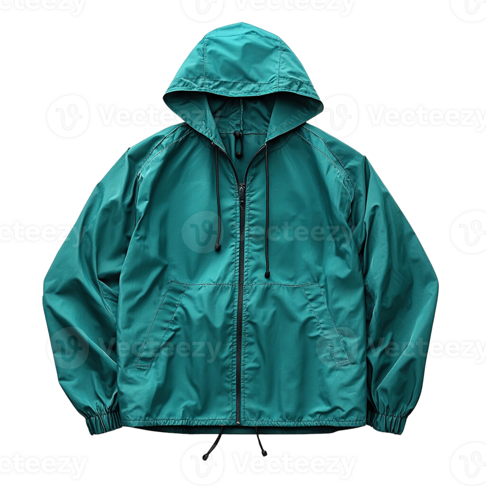 Fashionable Hooded Windbreaker with Full Zipper Isolated on Transparent Background png