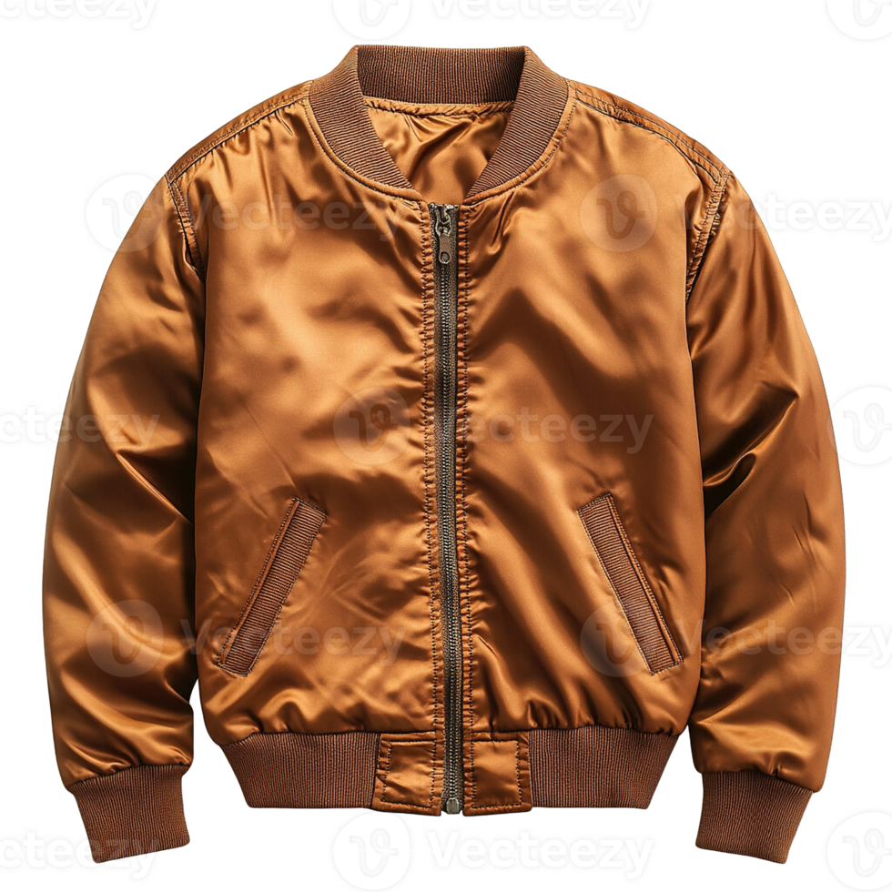 Trendy Satin Bomber Jacket Featuring a Vintage Look with Zipper Closure Isolated on Transparent Background png