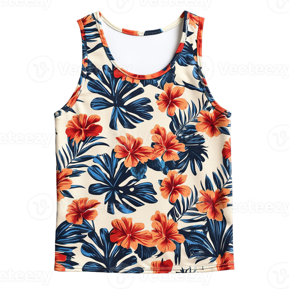 Stylish Summer Tank Top with Exotic Tropical Print on Transparent Background png