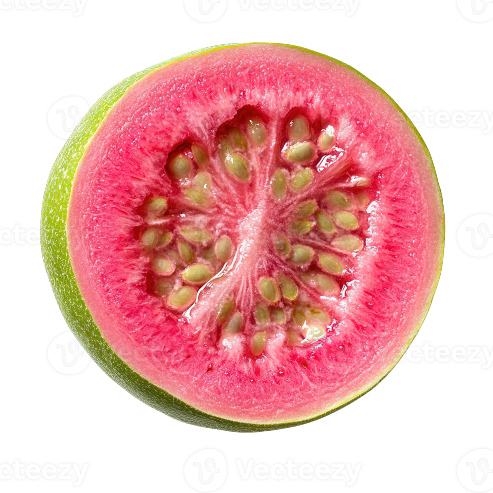 Ripe Pink Guava Cut Open Revealing Juicy Texture Isolated on Transparent Background png