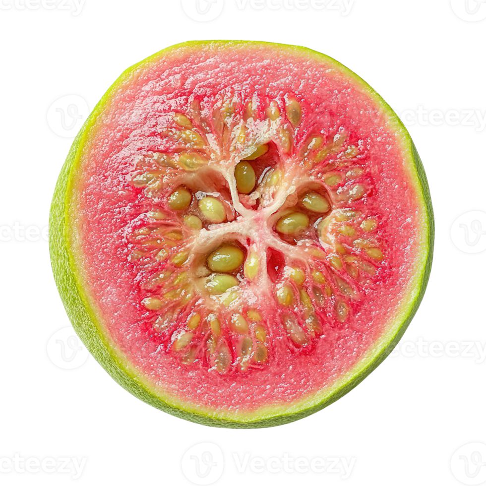 Fresh Pink Guava Cut Open to Showcase its Sweet, Juicy Segments and Nutrient-Rich Core Isolated on Transparent Background png