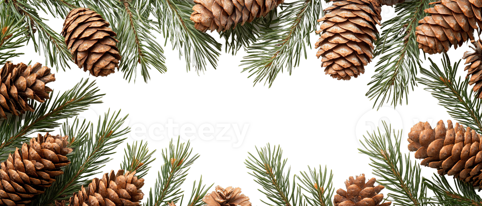 Festive Pine Border with Brown Pine Cones Isolated on Transparent Background png