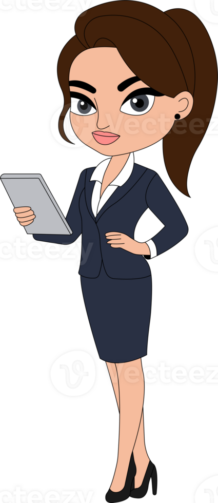 Business woman holding a tablet pc png