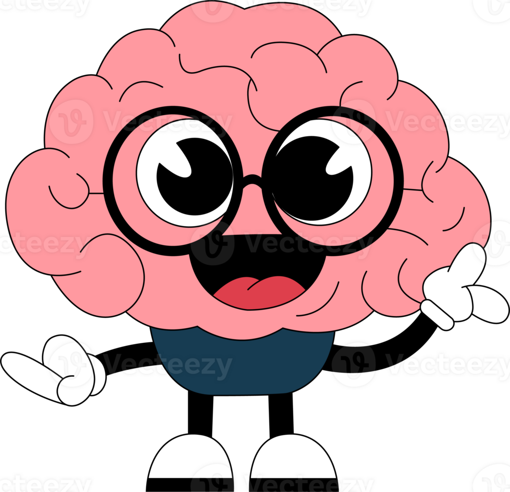 A cartoon brain with glasses and a big smile png