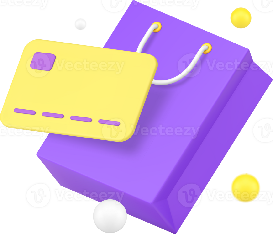 Shopping bag purchase goods banking card payment service 3d icon png