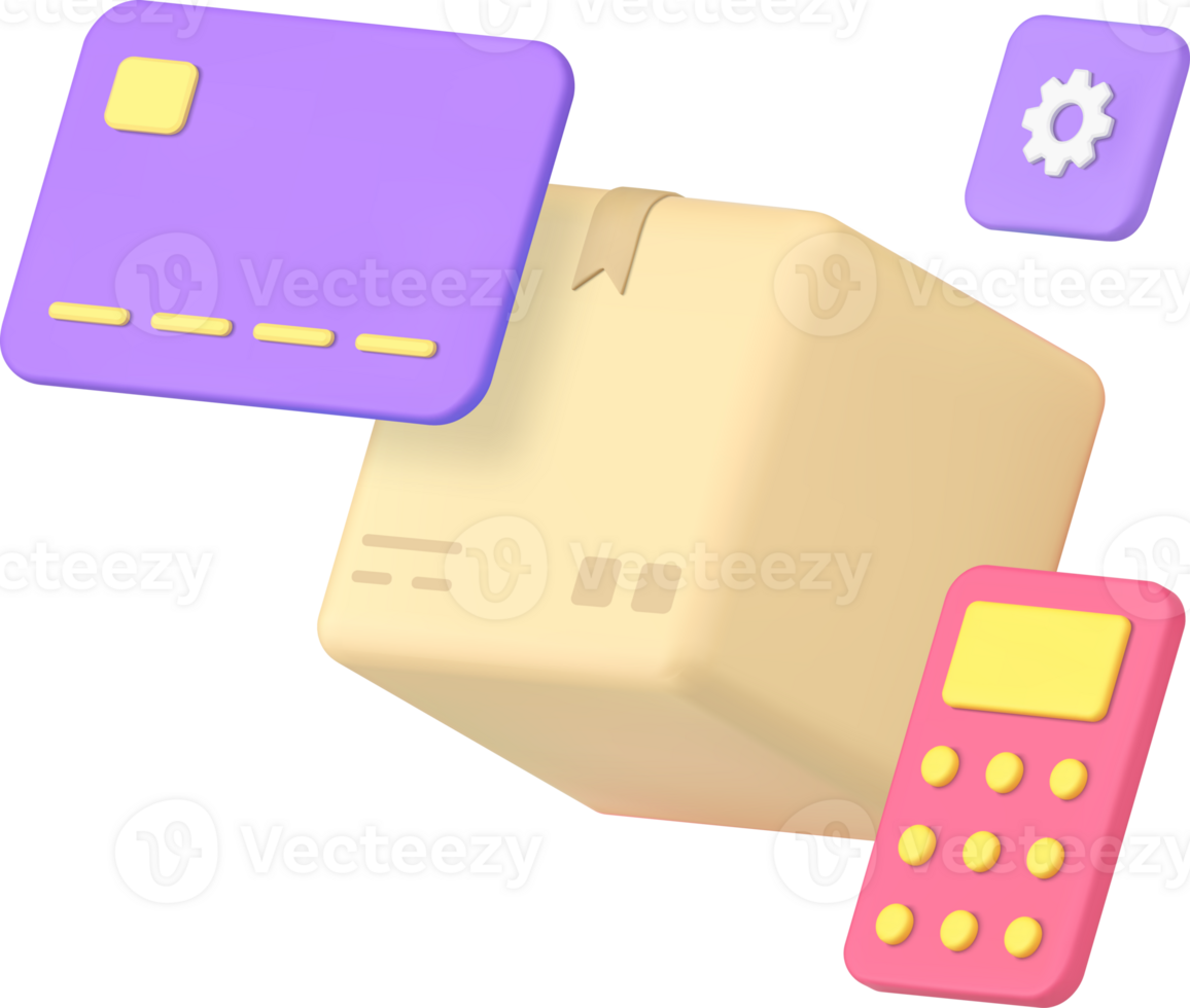 Delivery postal parcel cargo service payment calculation 3d icon png