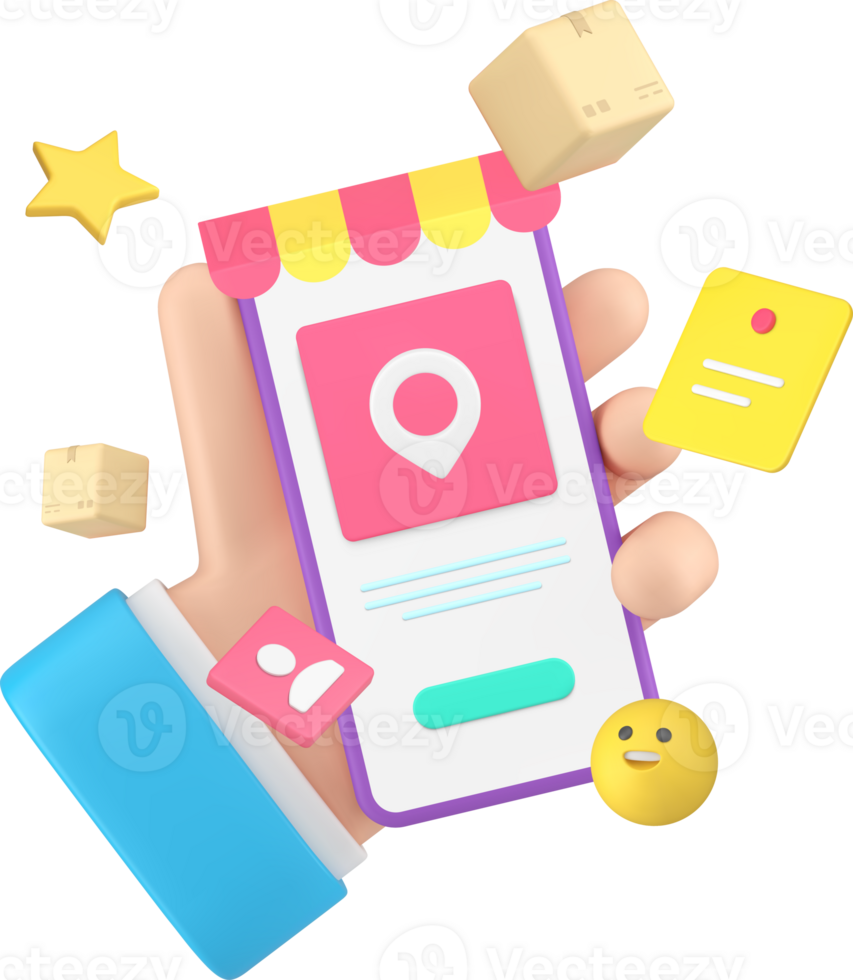 Online shopping marketplace order delivery smartphone application 3d icon png