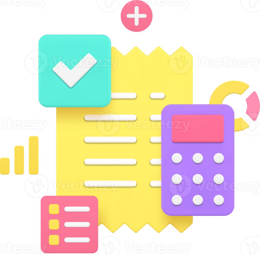 Budget tax accounting receipt financial analyzing 3d icon png