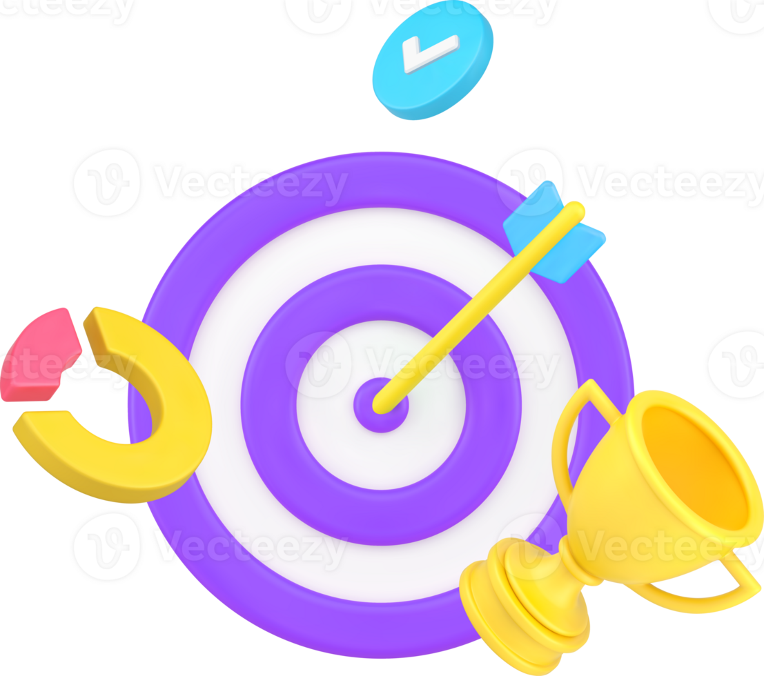 Success business strategy target achievement dartboard arrow in bullseye 3d icon png