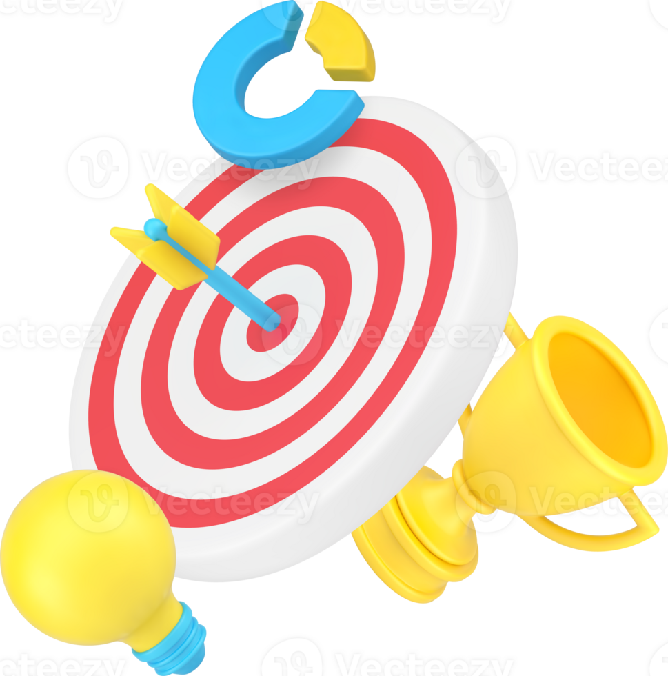 Achievement goal target success win business analyzing darts game 3d icon png