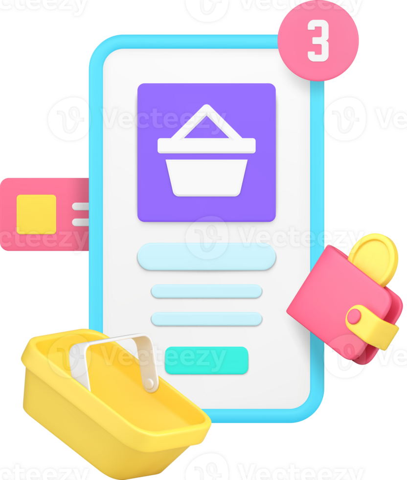 Online shopping supermarket marketplace smartphone application 3d icon png