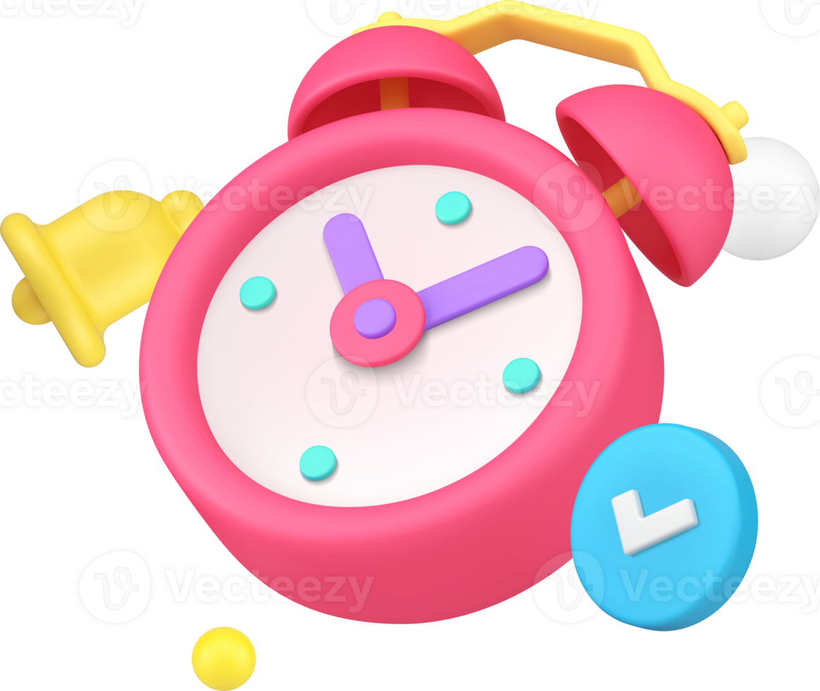 Alarm clock ringing with check mark deadline time management 3d icon png