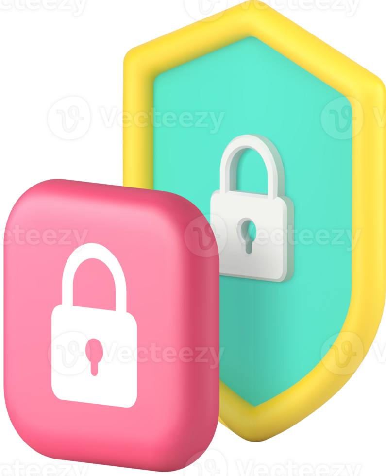 Shield with lock data protection privacy security safety identification 3d icon png