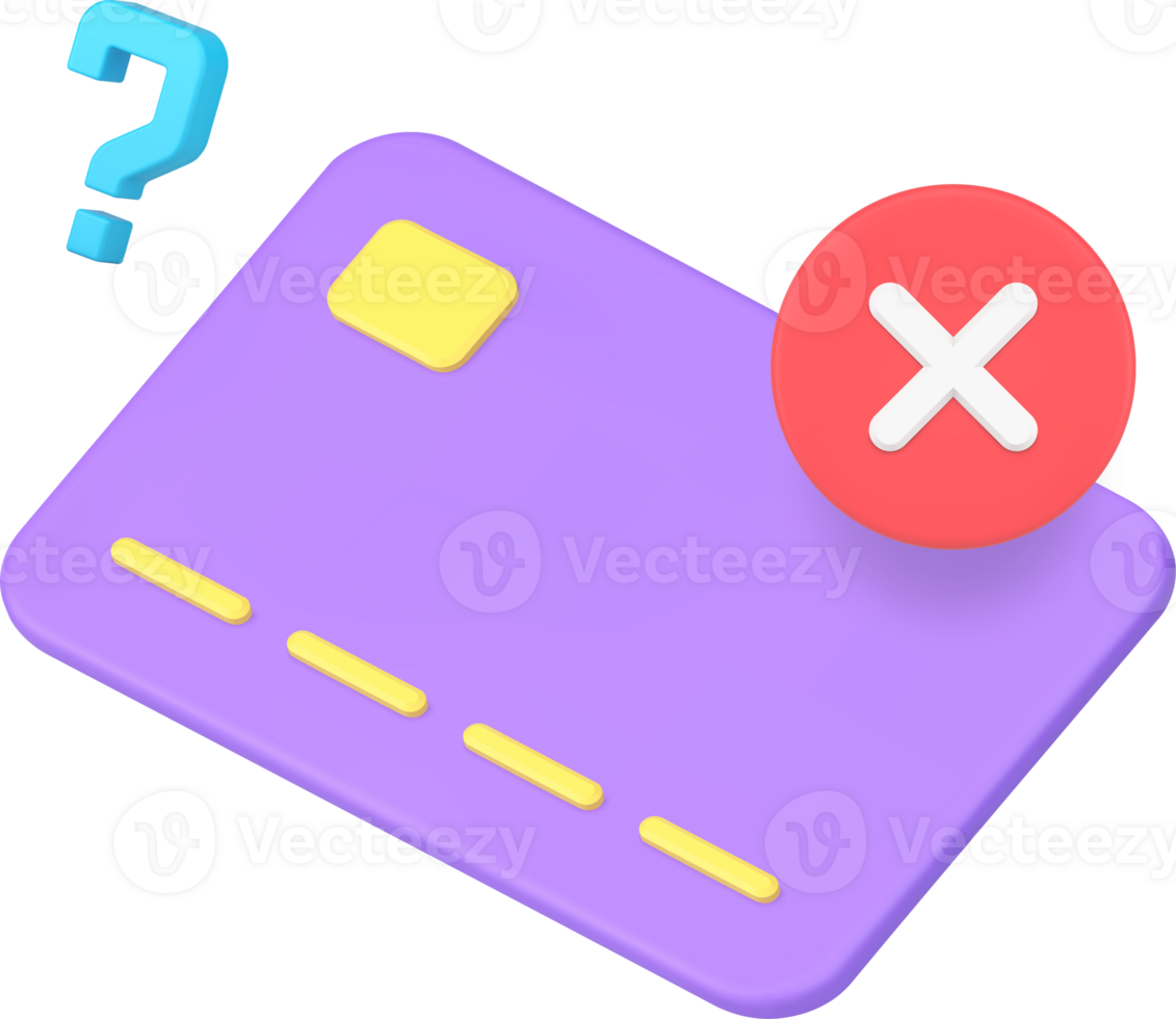 Banking account credit debit card block refusal payment 3d icon png