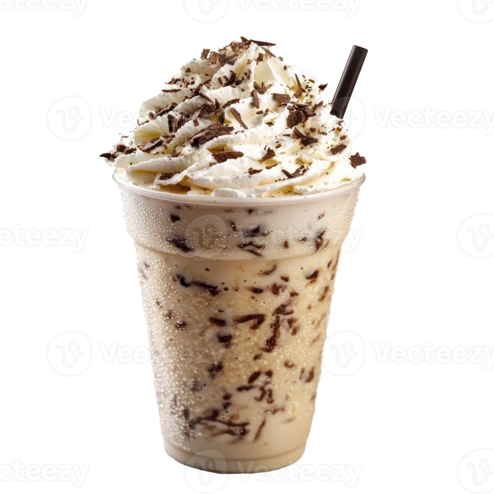 an iced coffee with whipped cream and chocolate png