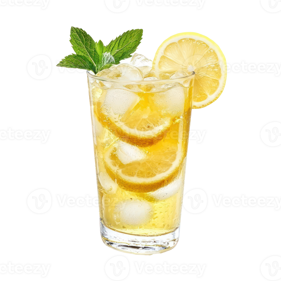 a glass of lemonade with ice and mint leaves png