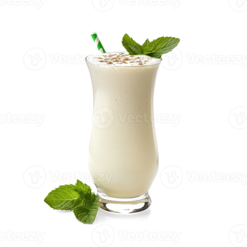 a milkshake with mint leaves and a straw png