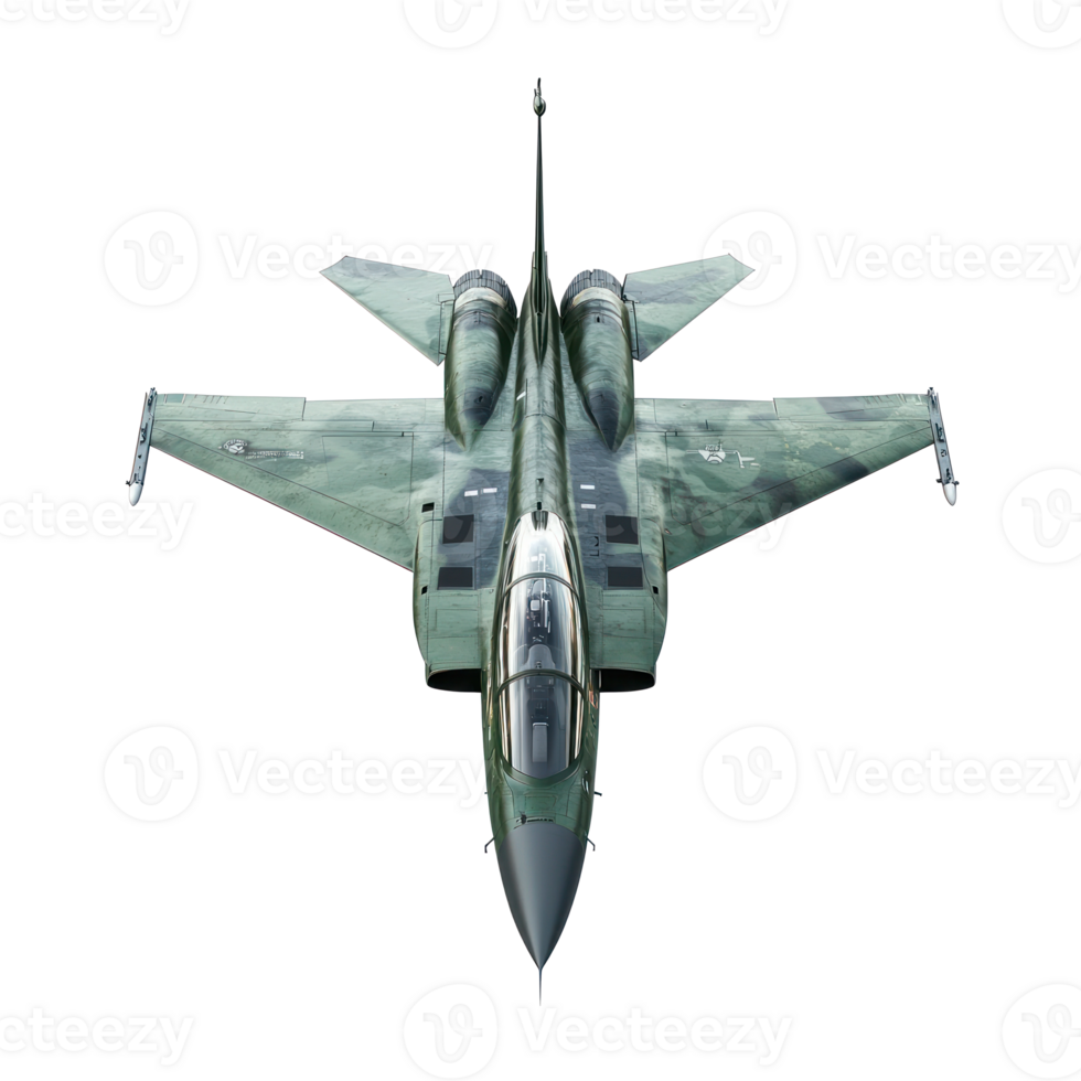 Jet Fighter military vehicle top view isolate on transparent background png