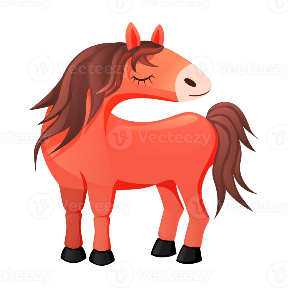 Red Horse cartoon isolated. Horse Character png