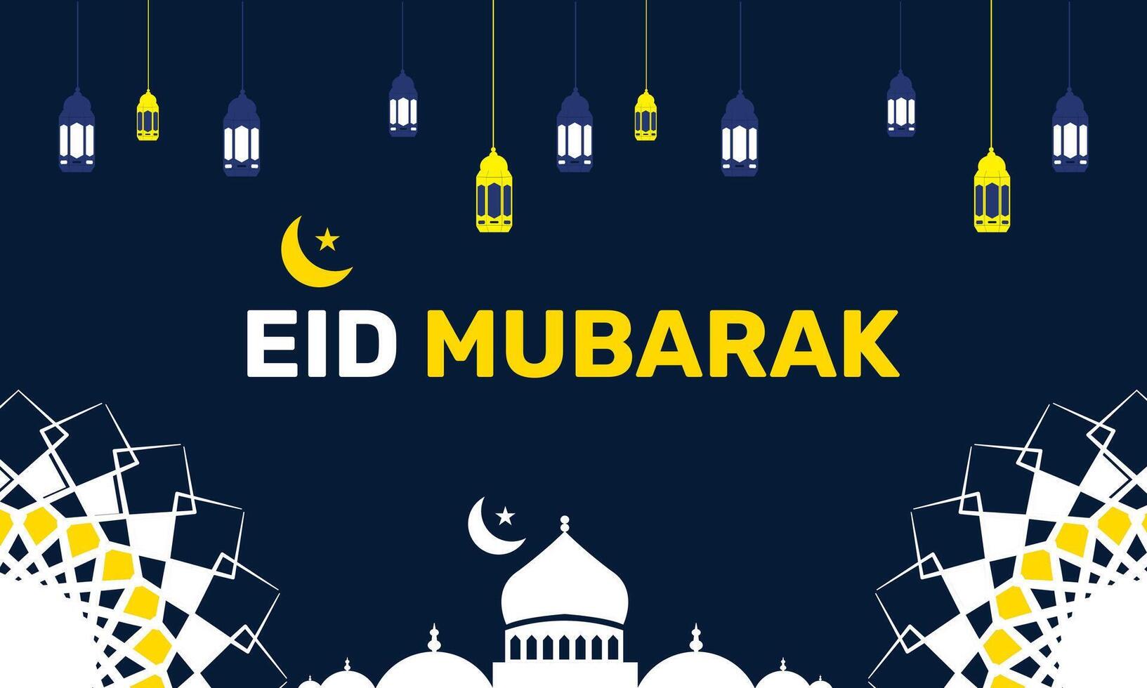 Minimalist Eid Mubarak Greeting with Crescent Moon Subtle Arabic Patterns and Elegant Typography for Ramadan and Eid Celebrations vector