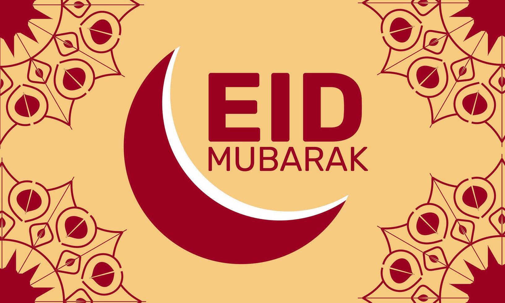 Eid Mubarak Islamic Festival Background with Crescent Moon Glowing Lanterns and Mosque Silhouette for Ramadan and Eid Celebration vector