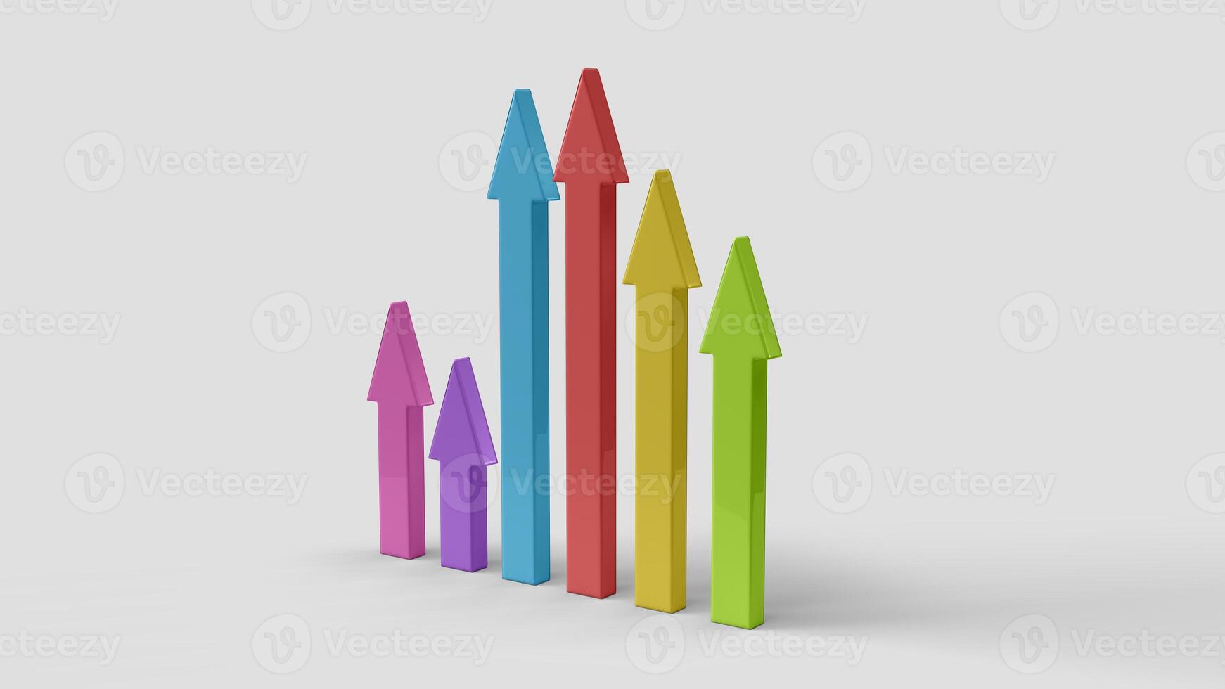 six colored 3D graphic style arrows on the white backdrop, right view photo