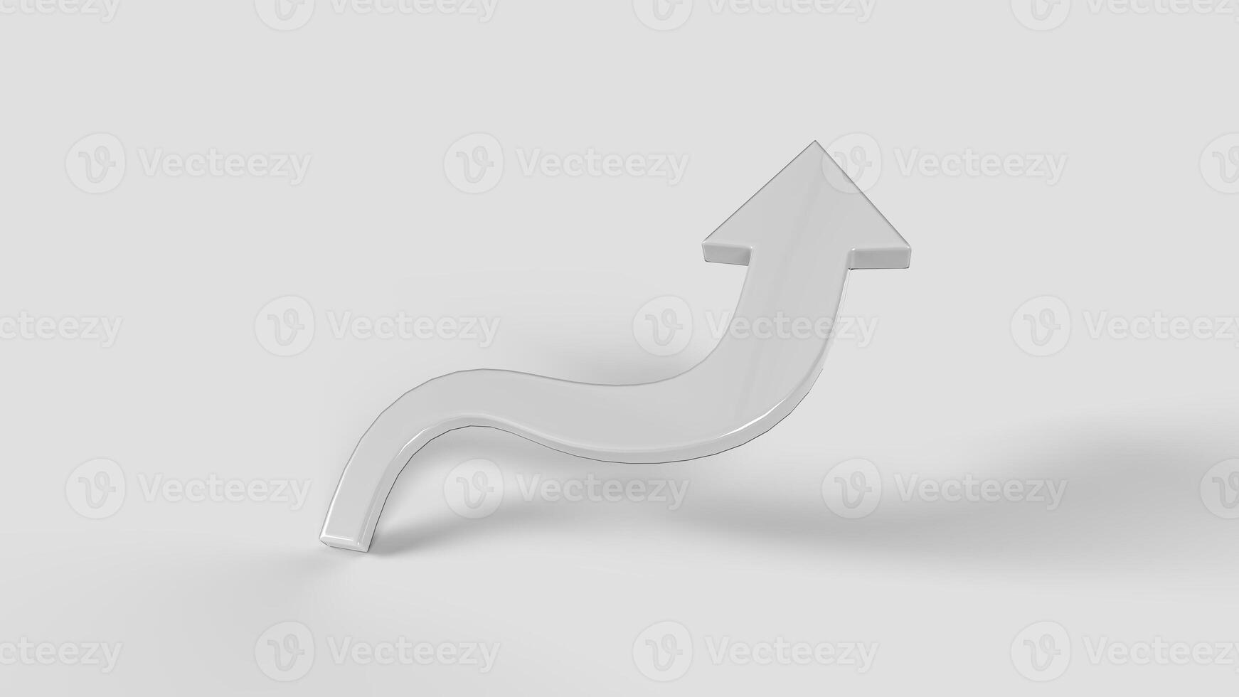 3D white curved arrow symbol on white backdrop, right view photo
