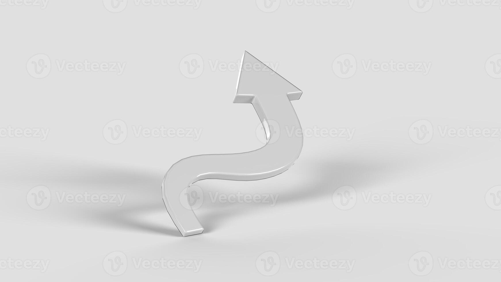 3D white curved arrow symbol on the white backdrop, left view photo