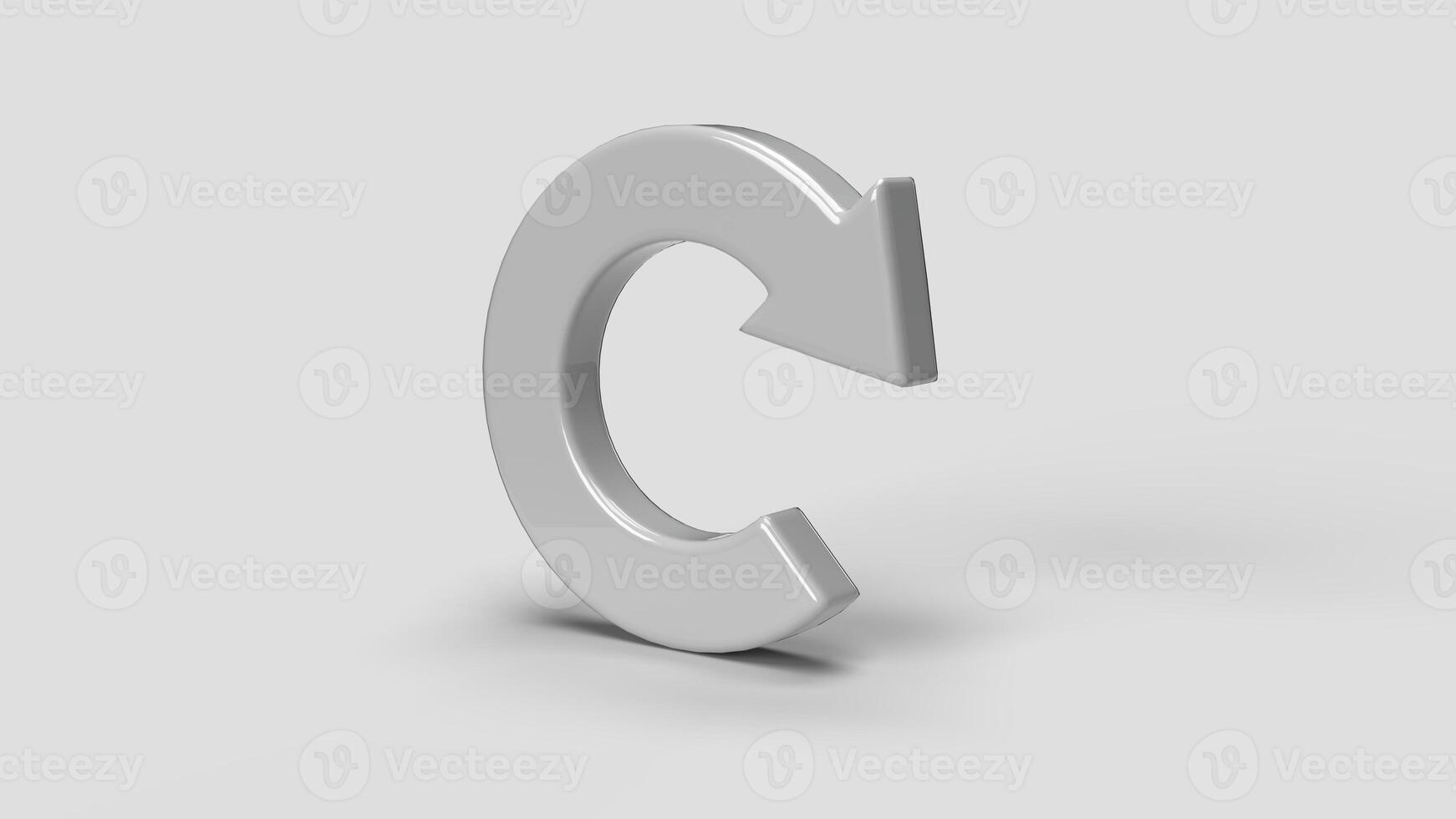 white 3D circular arrow icon on white background, right view photo