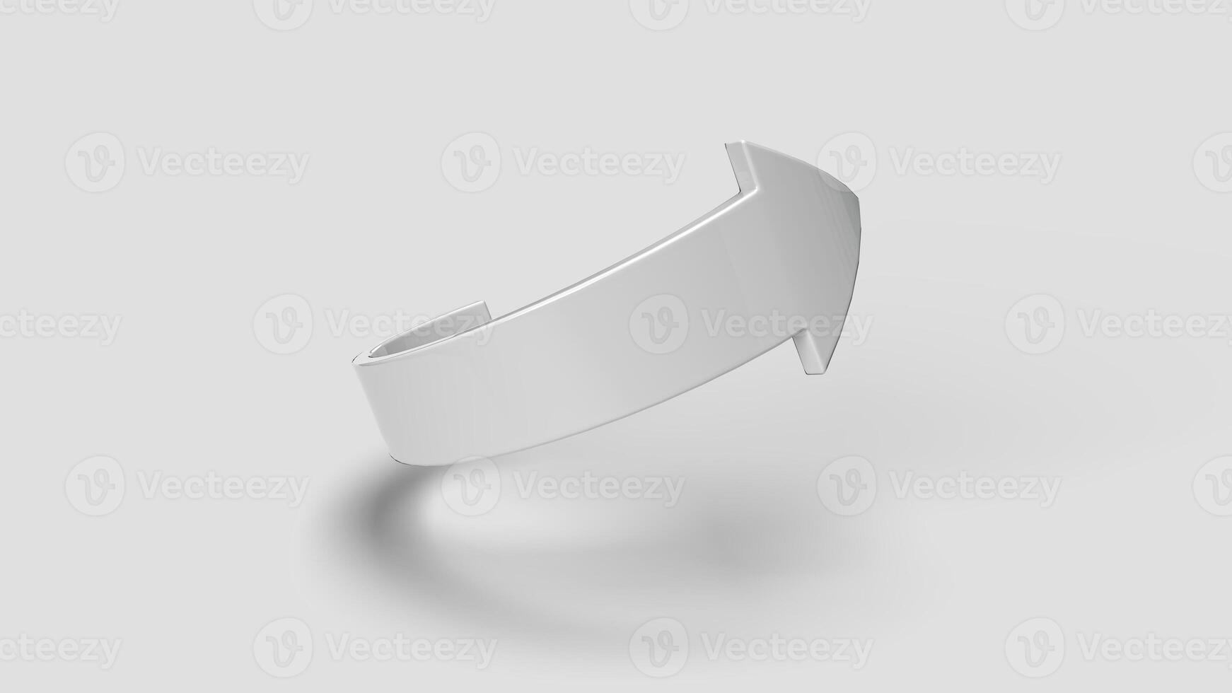 White 3D curved arrow symbol on the white backdrop, left view photo