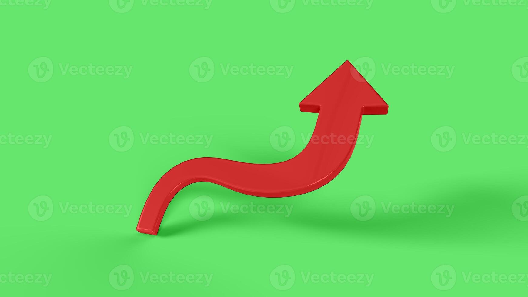 3D red curved arrow symbol in the green scene, right view photo