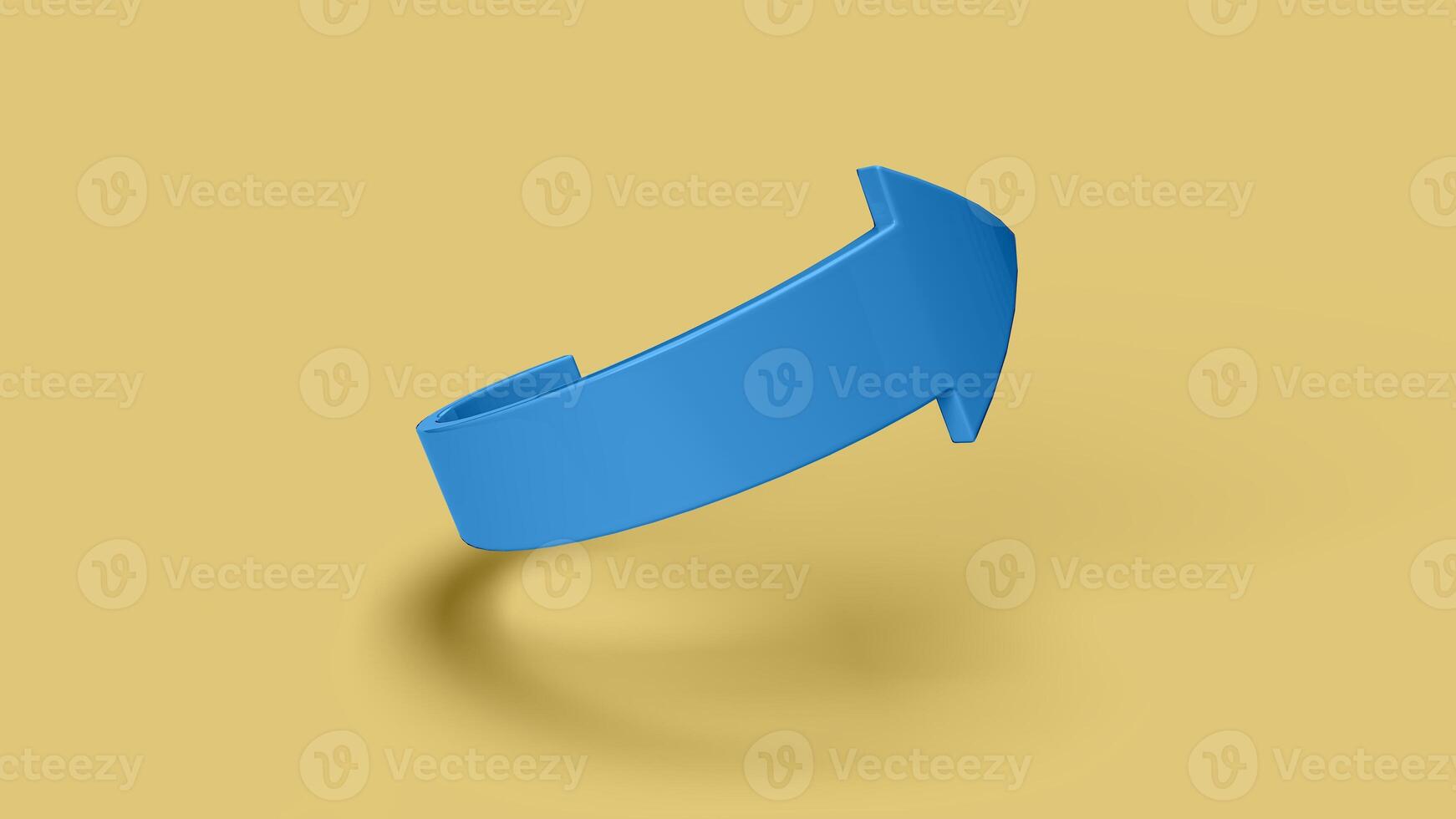 Blue 3D curved arrow symbol on the yellow backdrop, left view photo