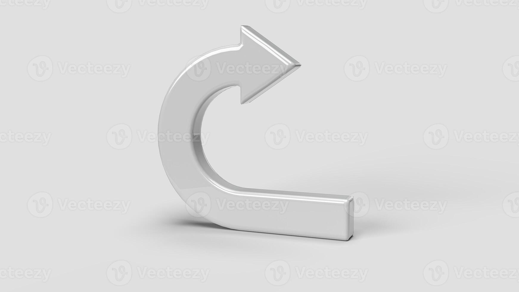 white 3D return symbol on white backdrop, right view photo