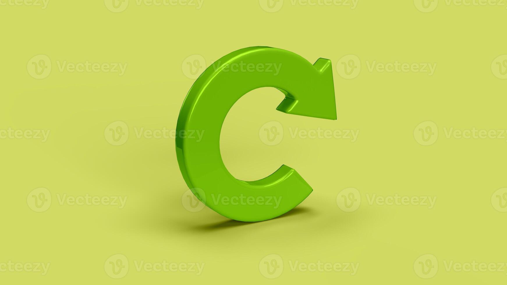 green 3D circular arrow icon on the backdrop, right view photo