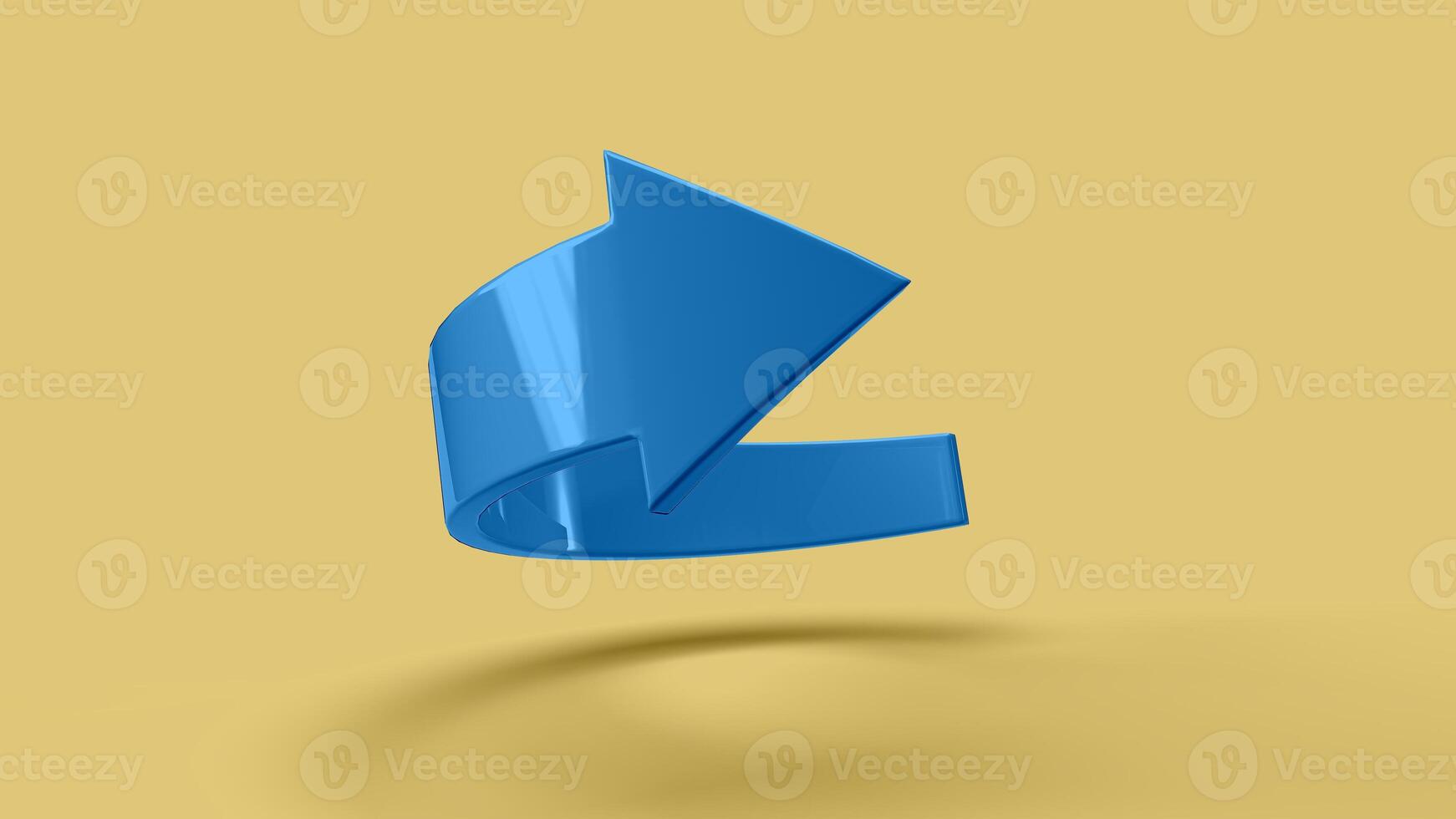Blue 3D curved arrow symbol in the yellow scene, right view photo