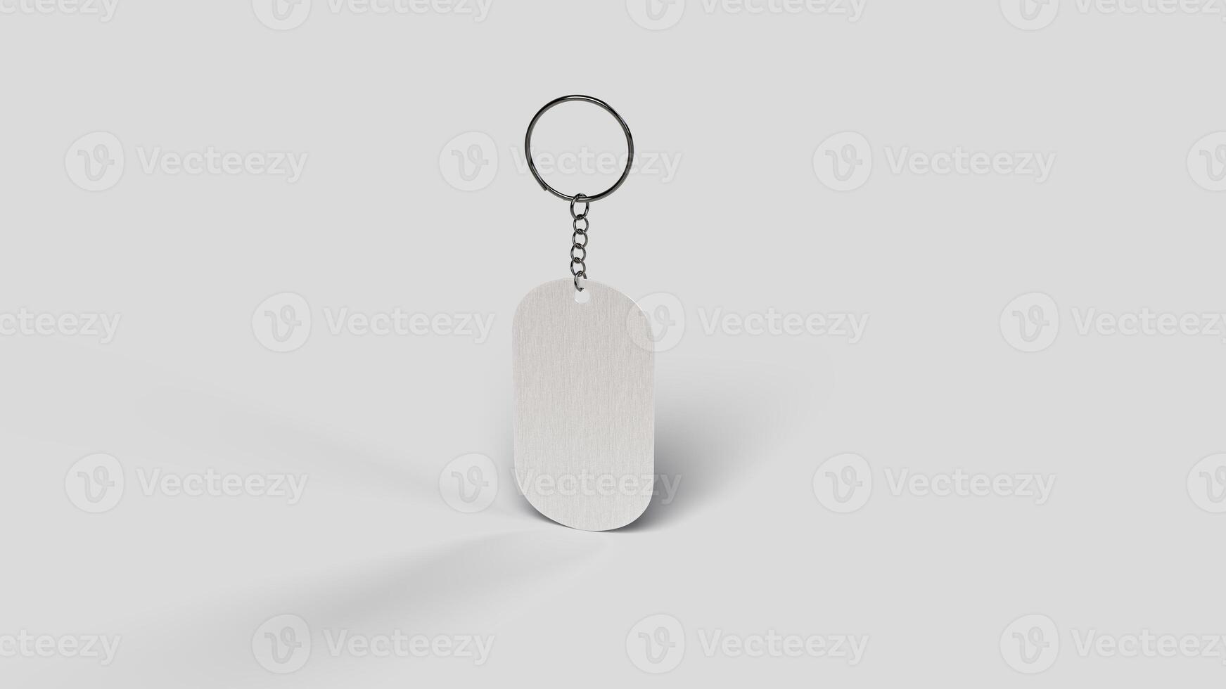 Gray metal keyring suspended in the white backdrop, left view photo