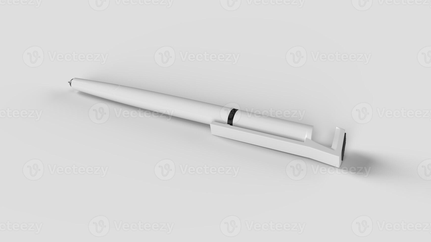 White multifunction pen lying on the set, side view photo