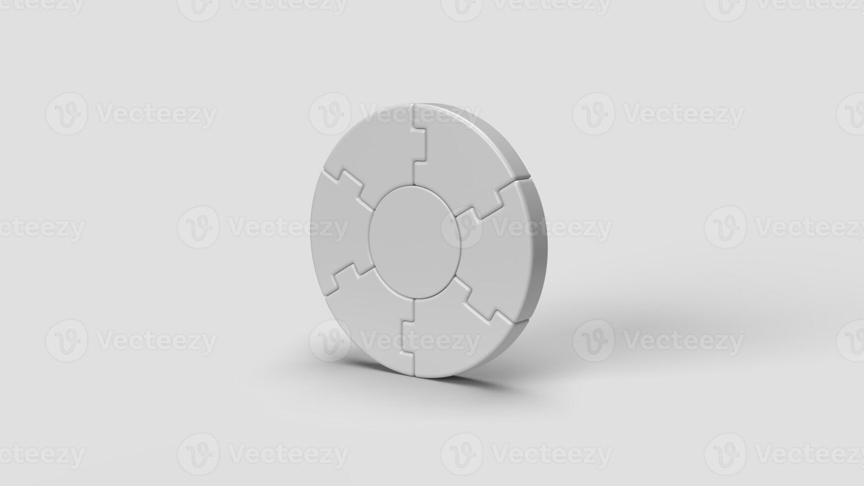 white circular 3D puzzle pieces on white backdrop photo